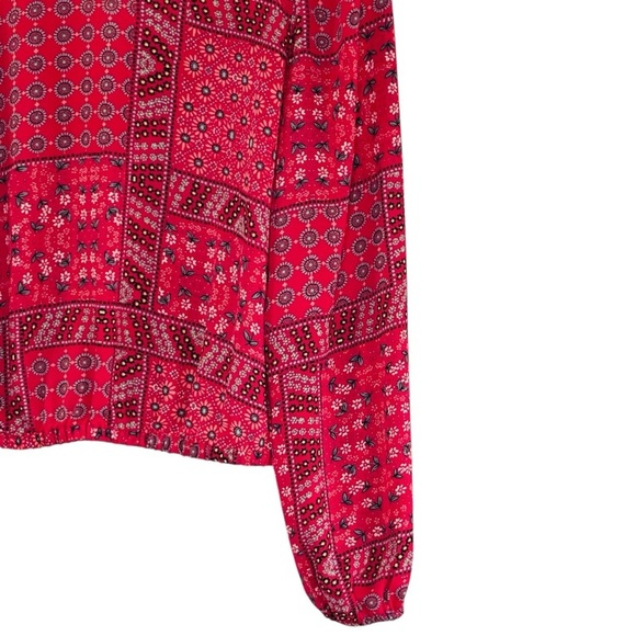 Loft Floral mosaic, Low V Back Blouse  XS Pink Multi Patchwork Boho Crop - Picture 8 of 13